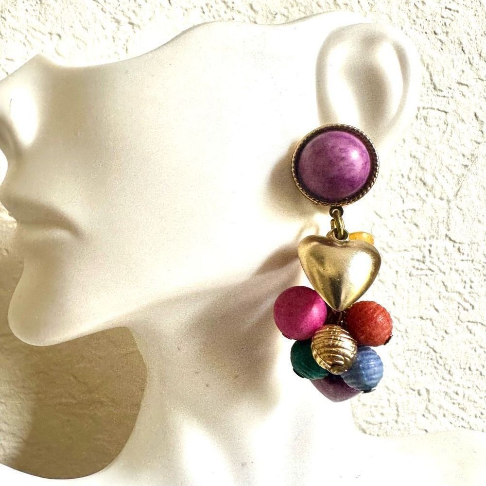 Colorful heart beaded dangling earrings